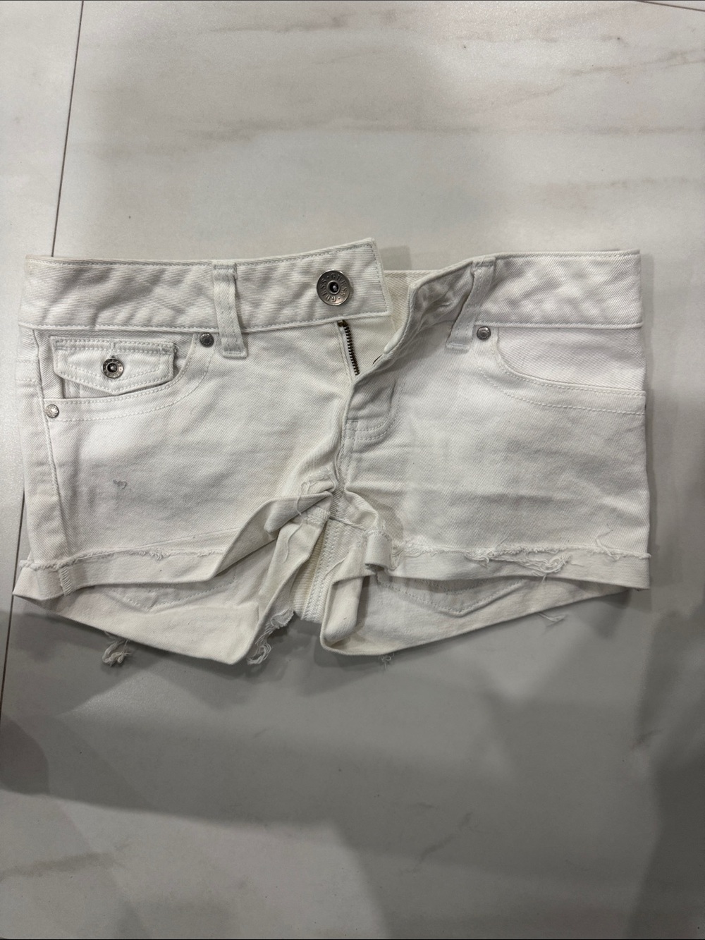 G by Guess White Distressed Low-Rise Denim Shorts